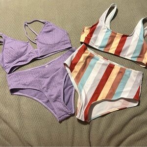Purple and Striped Bikini Set
